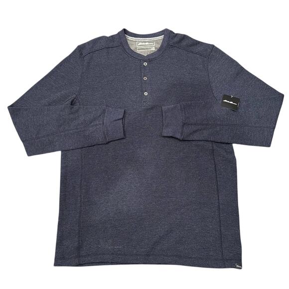 NWT Eddie Bauer Men's Favorite Ultrasoft Thermal Henley Heather Navy Size L Tall - Picture 2 of 9